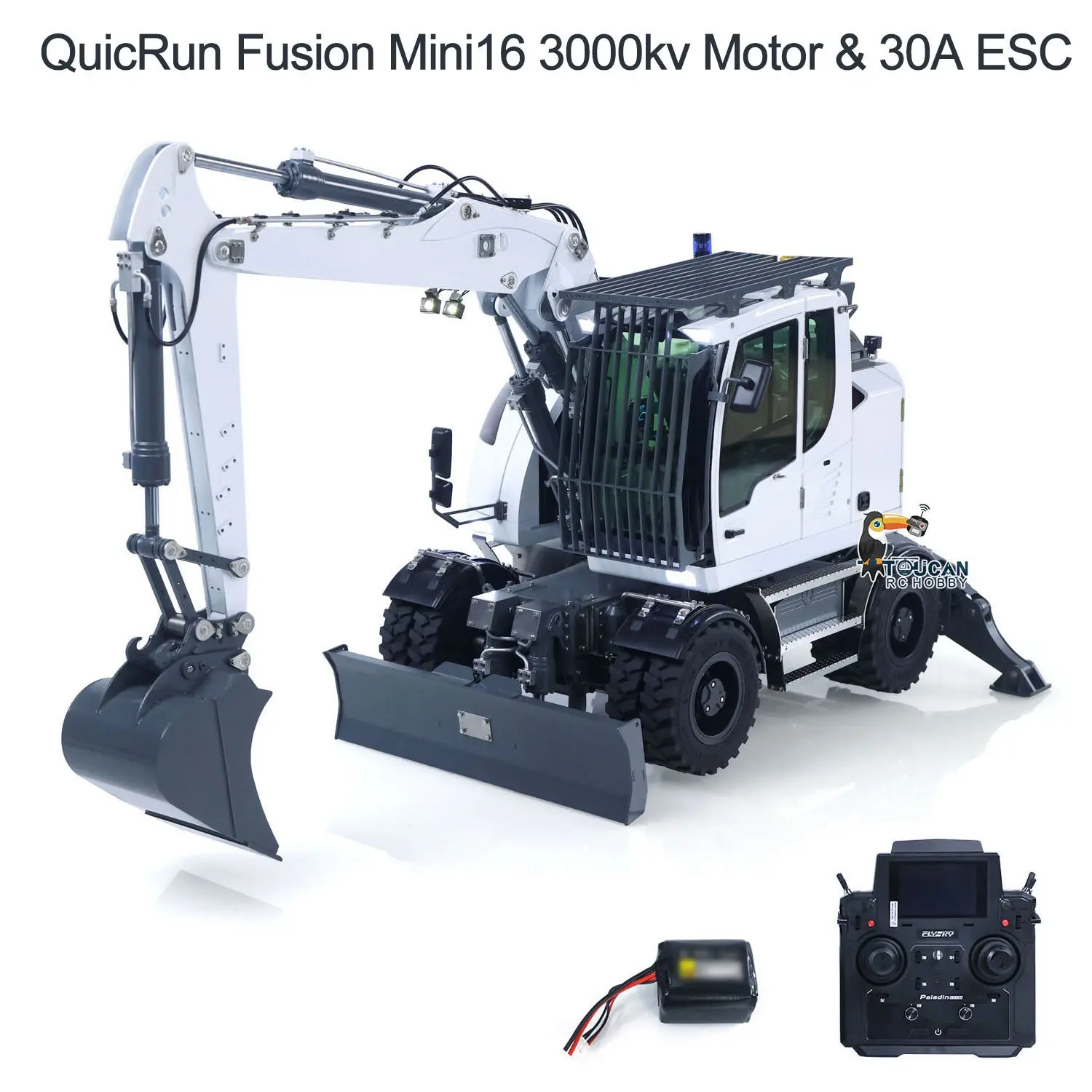 1:14 Metal RC Hydraulic Wheeled Excavator LR914 4*4 3-arms Digger Engineering Vehicle RTR Axle Lock Upgrade Brushless Motor 8-ways Valve PL18EV Lite Radio Controller Light Sound