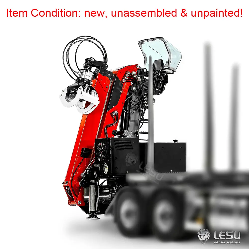 1/14 LESU Metal Hydraulic Timber Crane for 1/14 Remote Control Log Trailer Wood Hauling Car Remote Control Tractor Truck DIY Model