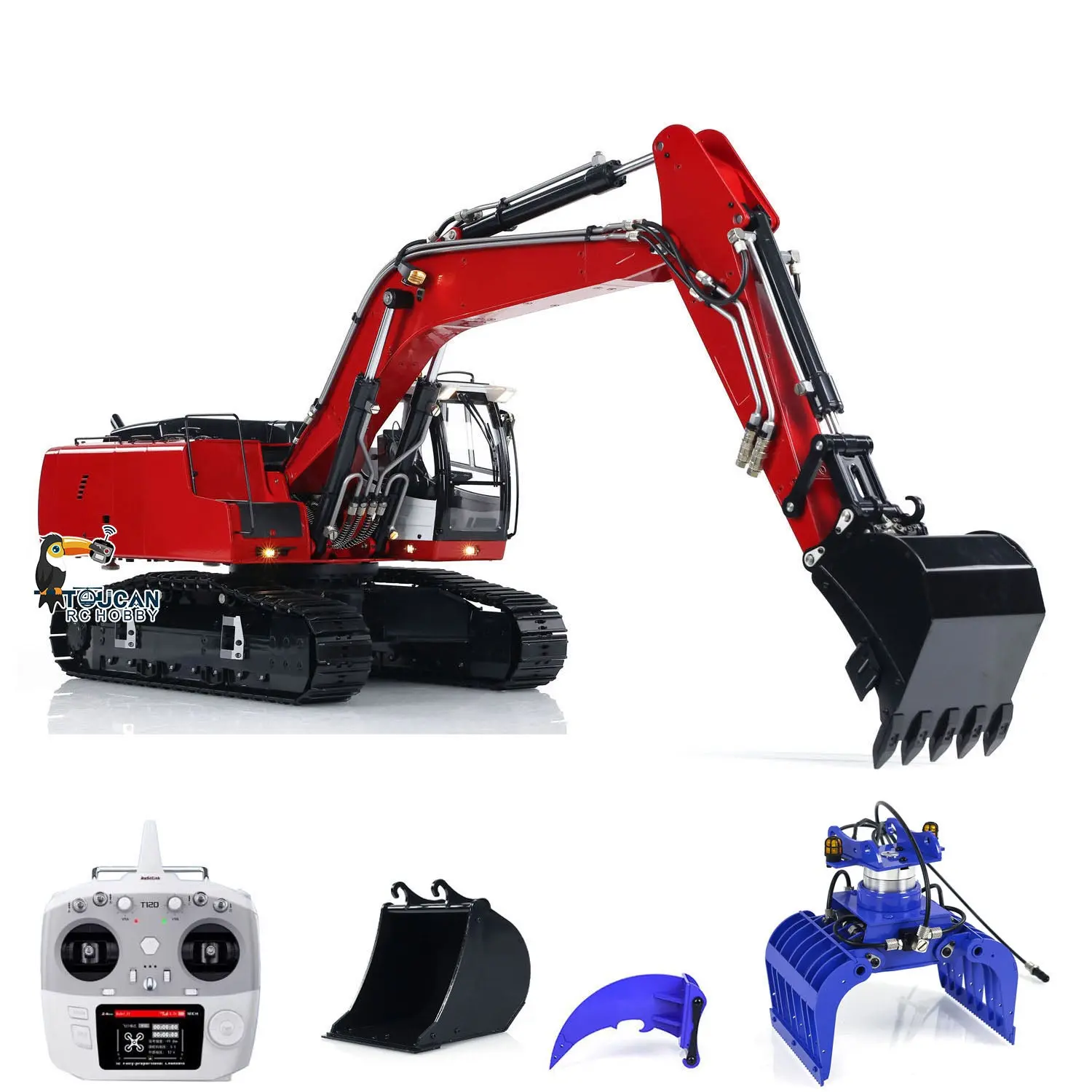 MTMODEL Metal Remote Control Tracked Digging Vehicle 1/14 2 Arms 946 RC Hydraulic Excavator Ripper Tiltable Bucket Grab Model