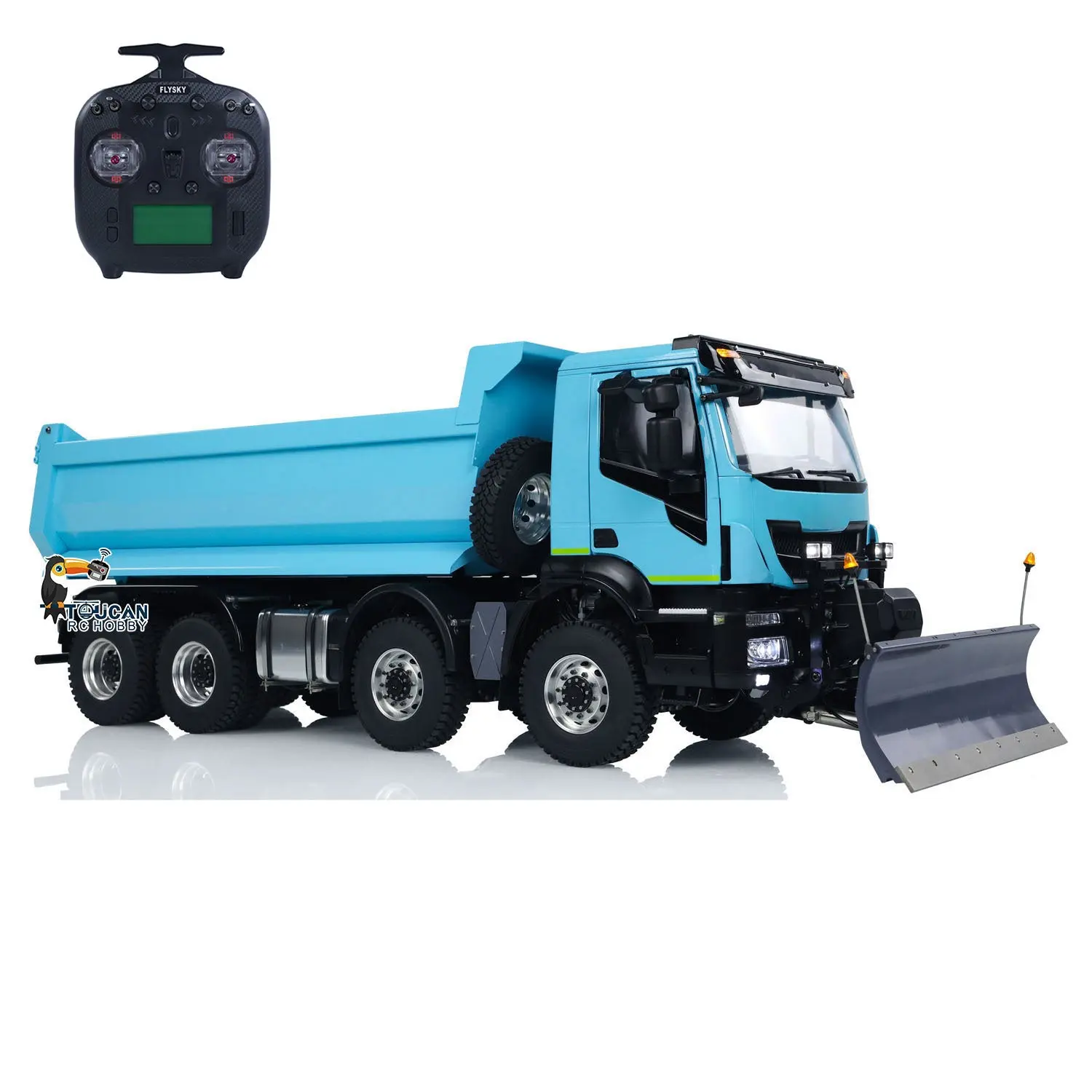 Metal 1/14 8x8 Hydraulic RC Dump Truck Remote Control Tipper Cars Assembled and Painted Snow Blade 2-speed Transmission