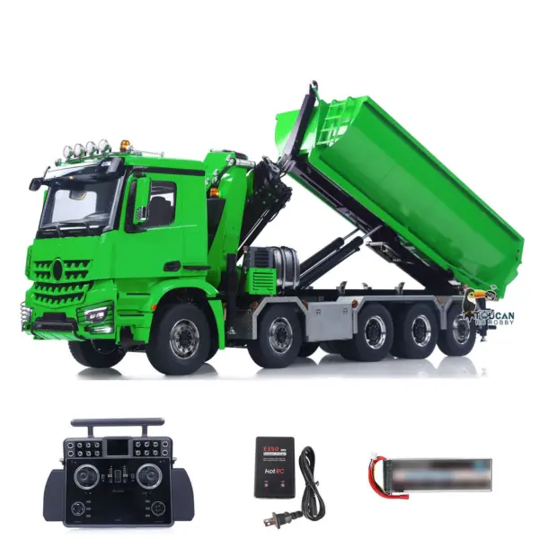 1/14 10x10 Radio Controlled Hydraulic Crane Dump Metal Lorry Car Rear Axle Steering 2mm Piping System Replaceable Bucket