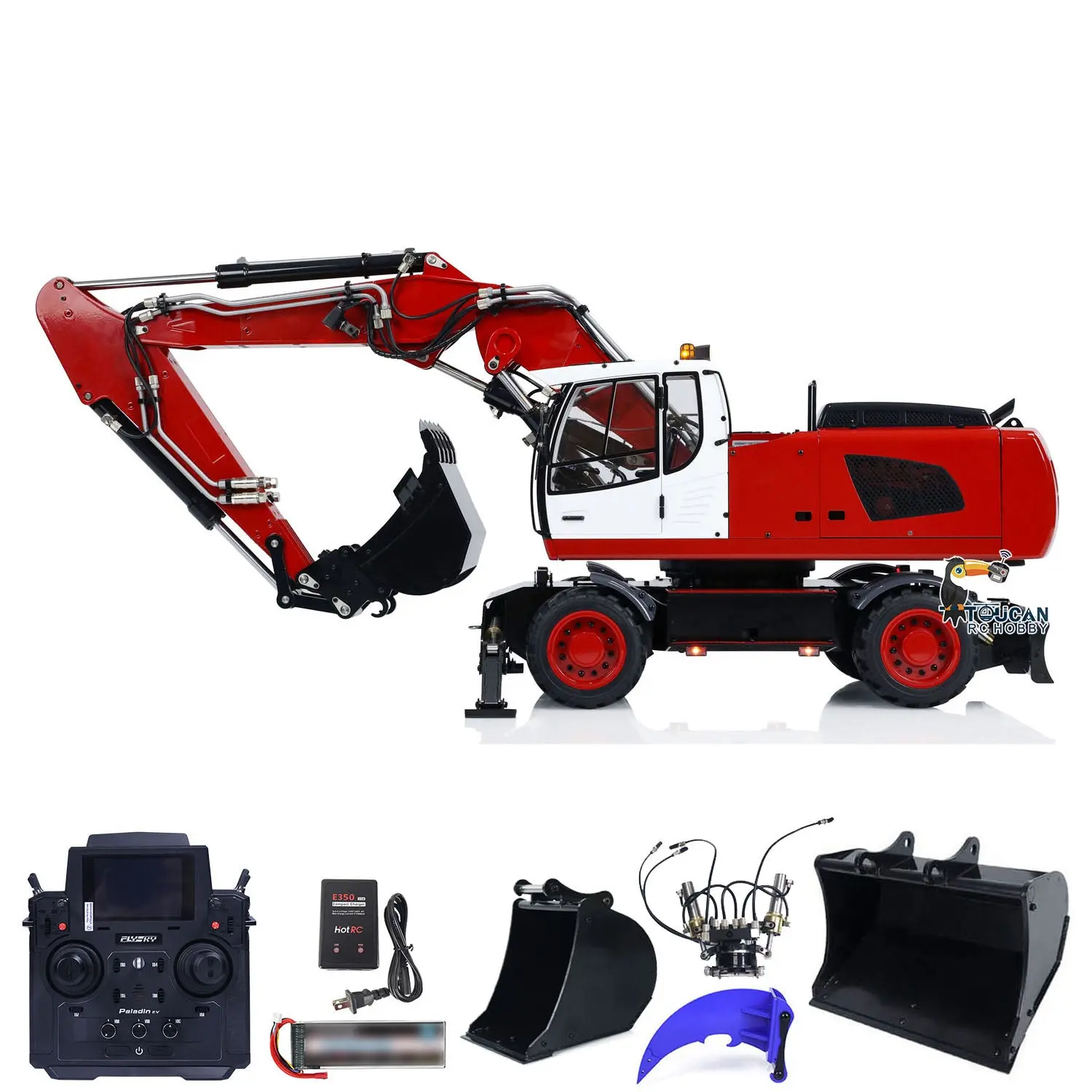 Metal 1/14 RC Hydraulic Excavator R946 PL18EV Remote Control Wheeled Diggers Motor Servo Esc Lights Battery Assembled Painted