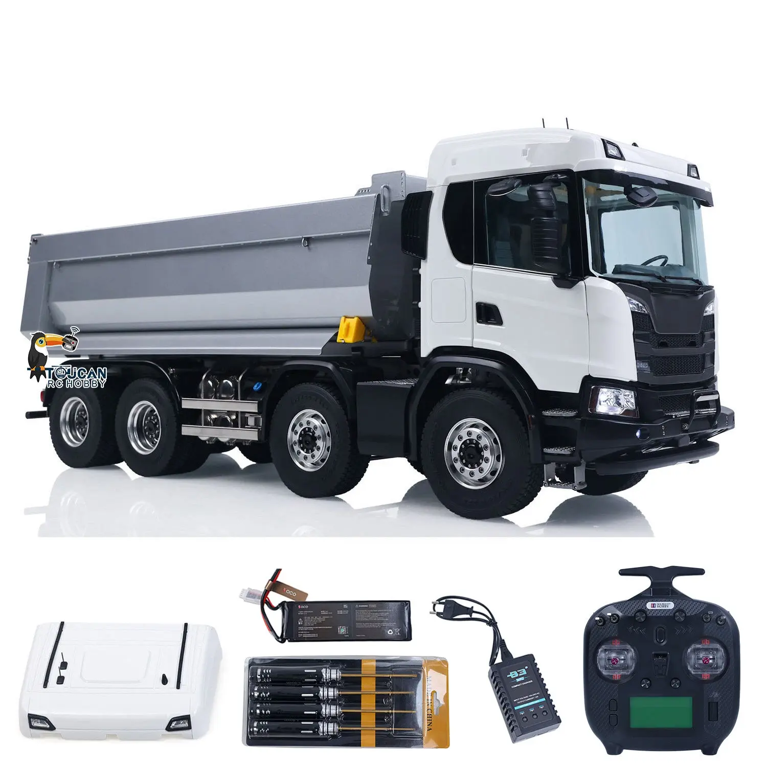 Double E 1/14 8X8 Remote Control Hydraulic Dump Truck 2Speed RC Model Tipper Metal Chassis Differential Lock FLYSKY ST8 Radio