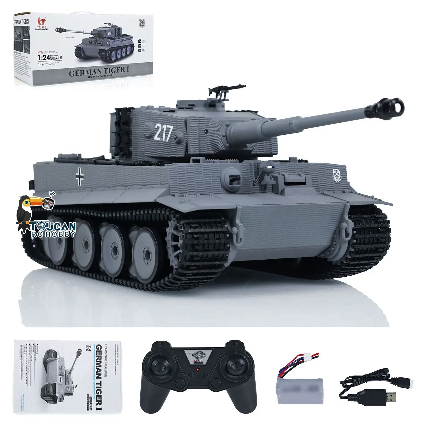 Taigen 1/24 217 007 RC Battle Tank Tiger I Remote Control Military Tanks Armored Panzer Infrared Combat USB Assembled Painted