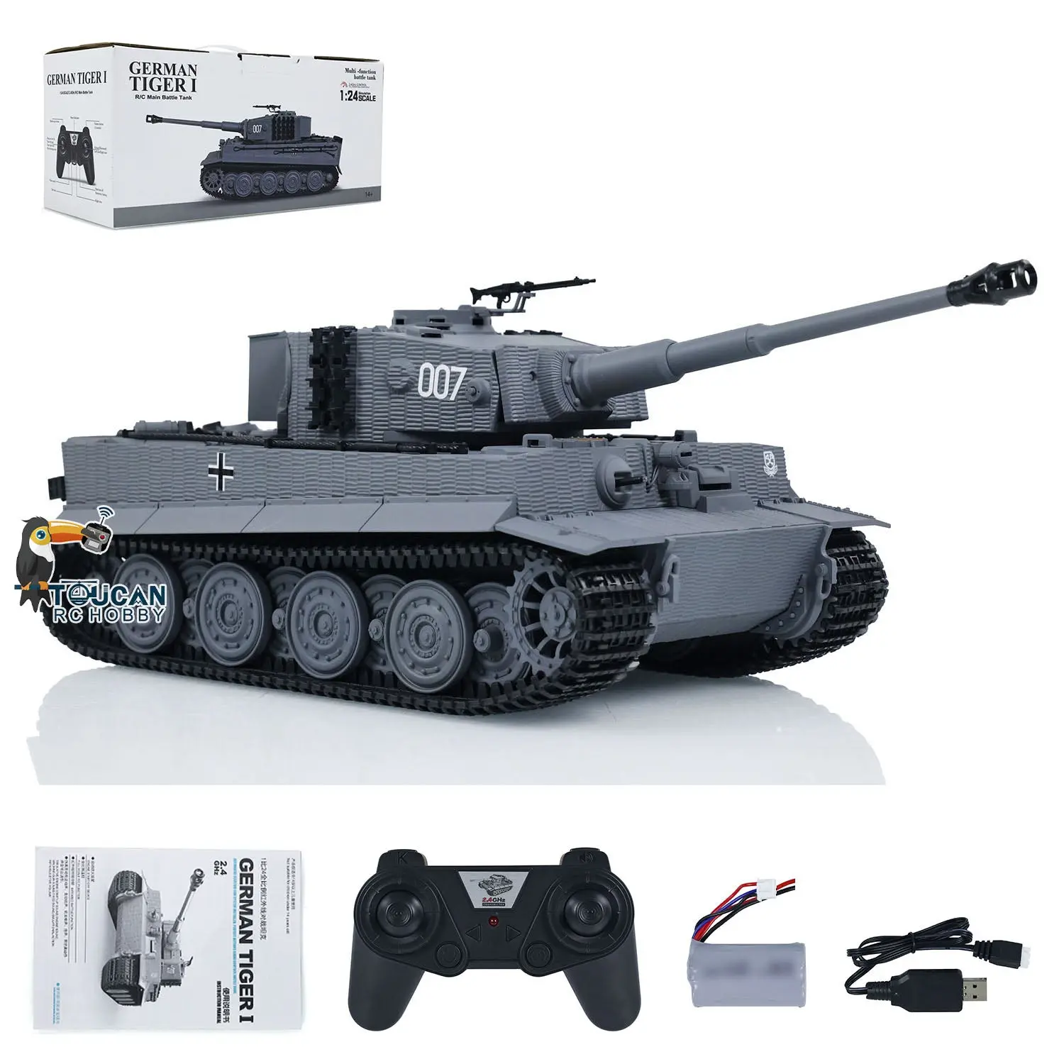 Taigen 1/24 217 007 RC Battle Tank Tiger I Remote Control Military Tanks Armored Panzer Infrared Combat USB Assembled Painted