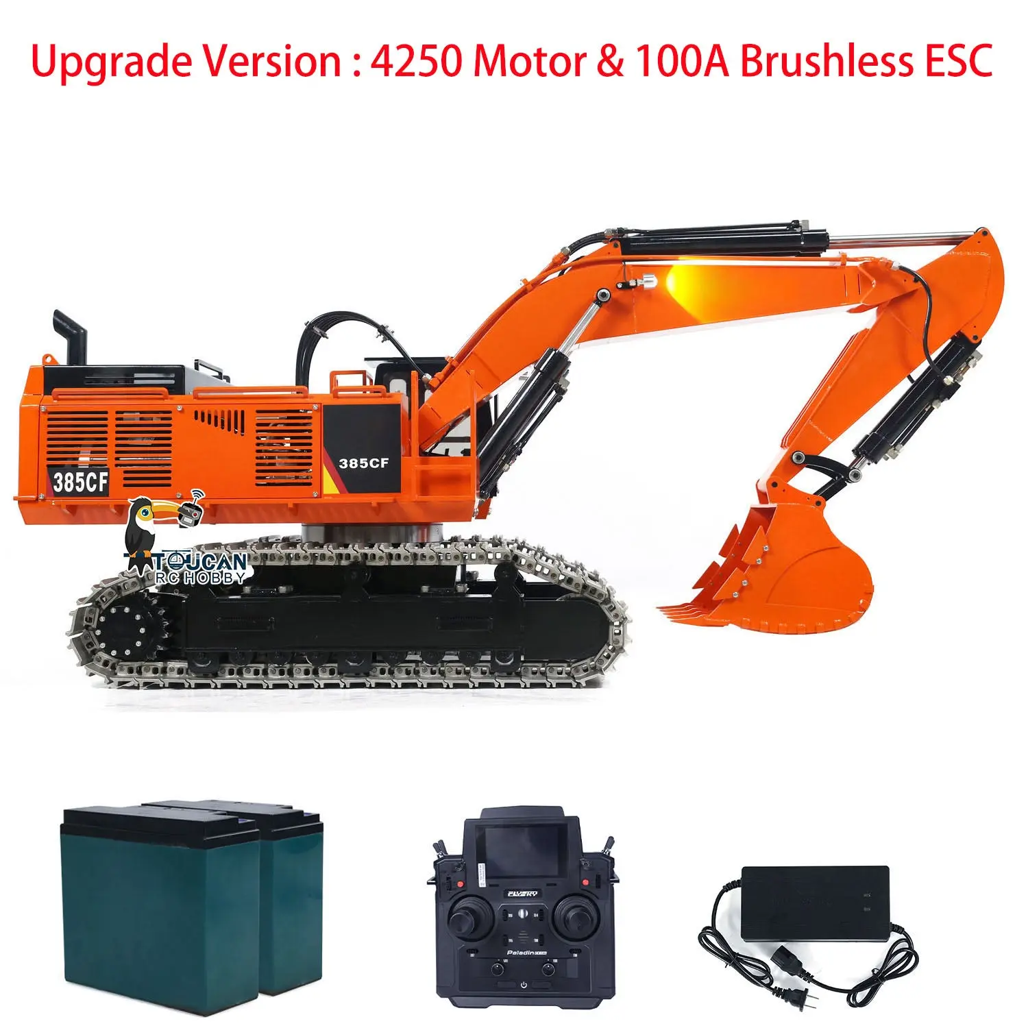 TOUCAN 1/8 385CF Metal Hydraulic RC Excavator RTR 150KG Heavy Duty Remote Control Diggers Ready to Run Upgraded Version Models