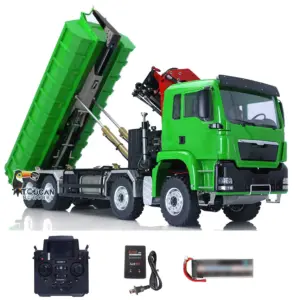 LESU 1/14 8*8 Hydraulic Metal Roll on/off Radio Control Truck Dumper RC Tipper Car Metal Crane Chassis Light Sound PL18EV Battery