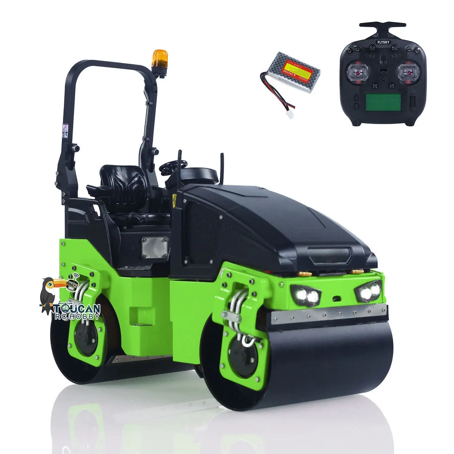 1/14 Metal RC Electric Road Roller BW120AD Ready-to-Run Remote Control Construction Vehicle Model Flysky ST8 Radio Battery Lights System Motor ESC RTR