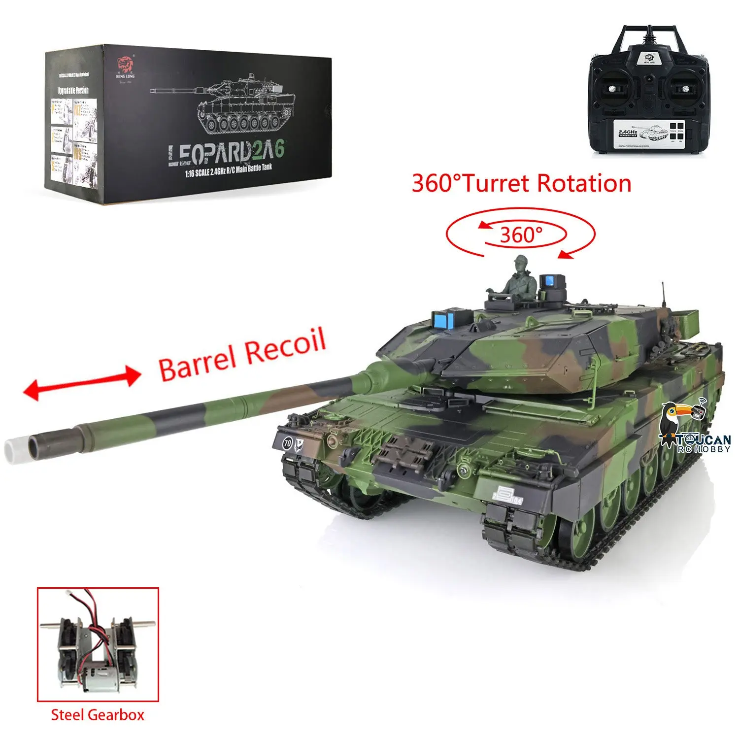 Heng Long 1/16 TK7.0 Generation Leopard2A6 RC Tank 3889 W/ IR Battling Battle FPV System Ready to Run Lights Sounds Smoke