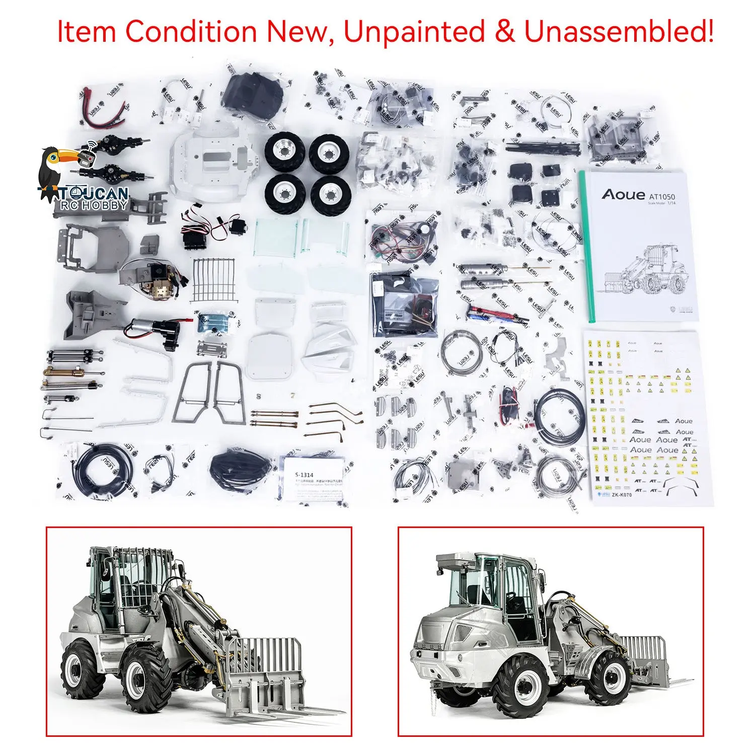 LESU 1/14 AT1050 RC Hydraulic Equipment Fork Loader Radio Control Telescopic Arm Car Kits DIY Model Light Sound System