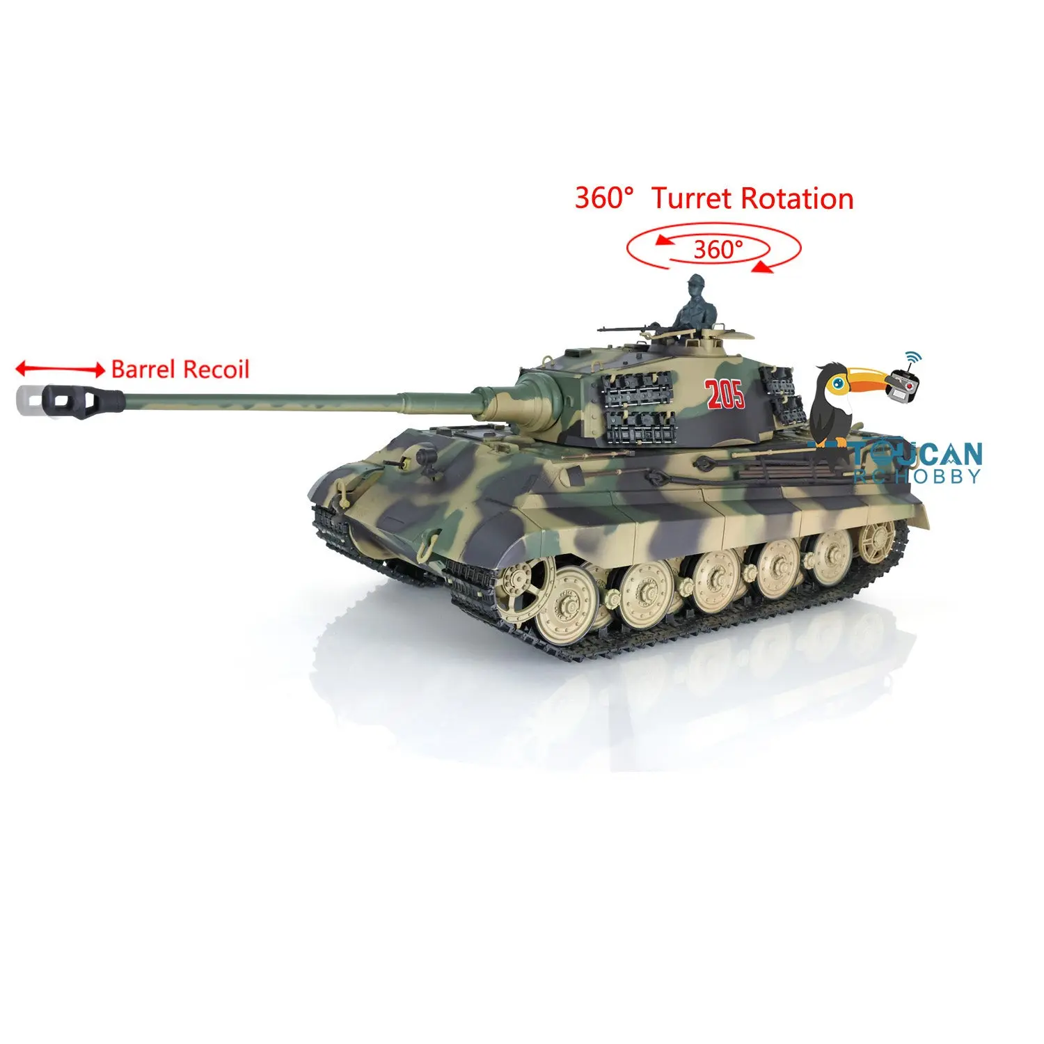 Henglong 1/16 Scale Remote Control Tank 3888A 7.0 Plastic German King Tiger w/ Barrel Recoil 360Degrees Rotating Turret Engine Sound