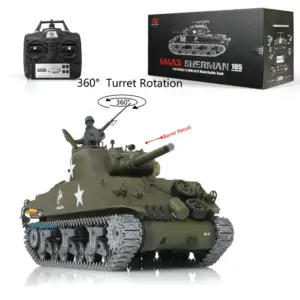 Henglong 1/16 Customized RC Tank 7.0 M4A3 Sherman Remote Control Tank 3898 Barrel Recoil 360Degrees Rotating Turret Metal Road Wheels