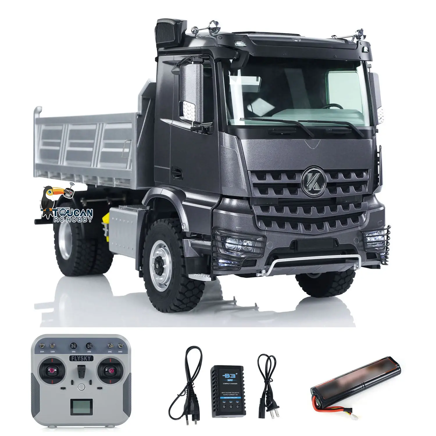 Kabolite 4*4 1/14 Plastic RC Dumper Truck 5701 Remote Control Tipper Car RTR Model 2-speed Gearbox Light Sound 2.4G Radio Controller and Receiver Battery