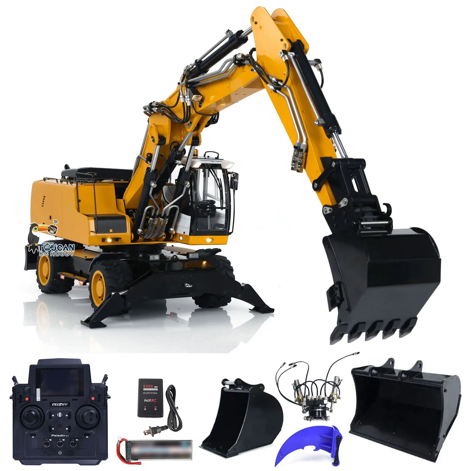 1/14 Wheeled RC Hydraulic Equipment Electric Excavator Simulation R946 PL18EV Radio Control Digger Grab Tiltable Clamshell Bucket