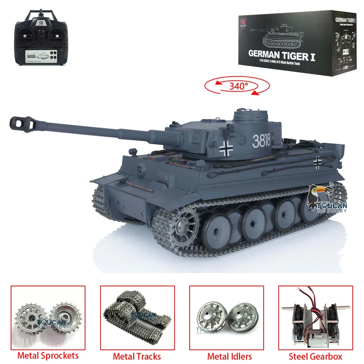 Henglong 1/16 Scale 7.0 Upgraded Metal Version German Tiger I RTR RC Tank 3818
