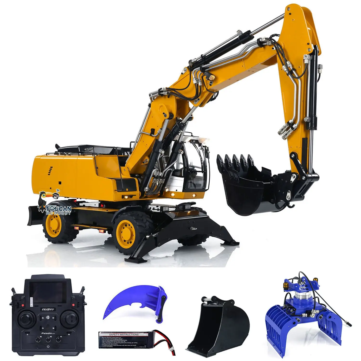 1/14 Wheeled RC Hydraulic Equipment Electric Excavator Simulation R946 PL18EV Radio Control Digger Grab Tiltable Clamshell Bucket