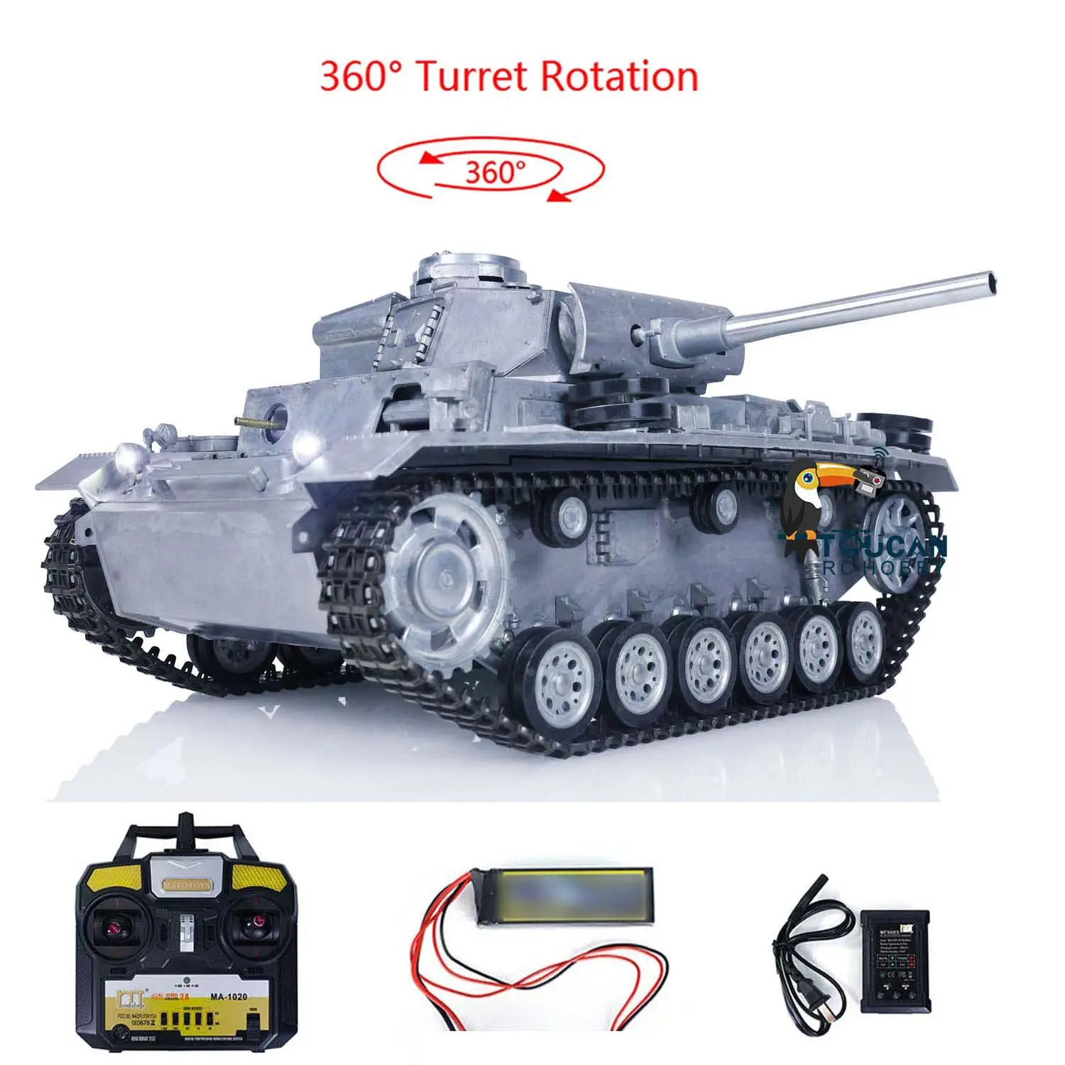 Mato 100% Metal 1/16 German Panzer III BB Shooting RTR Radio Control Tank Ready-To-Run 1223 2.4G Main Board Charger Receiver 360Degrees