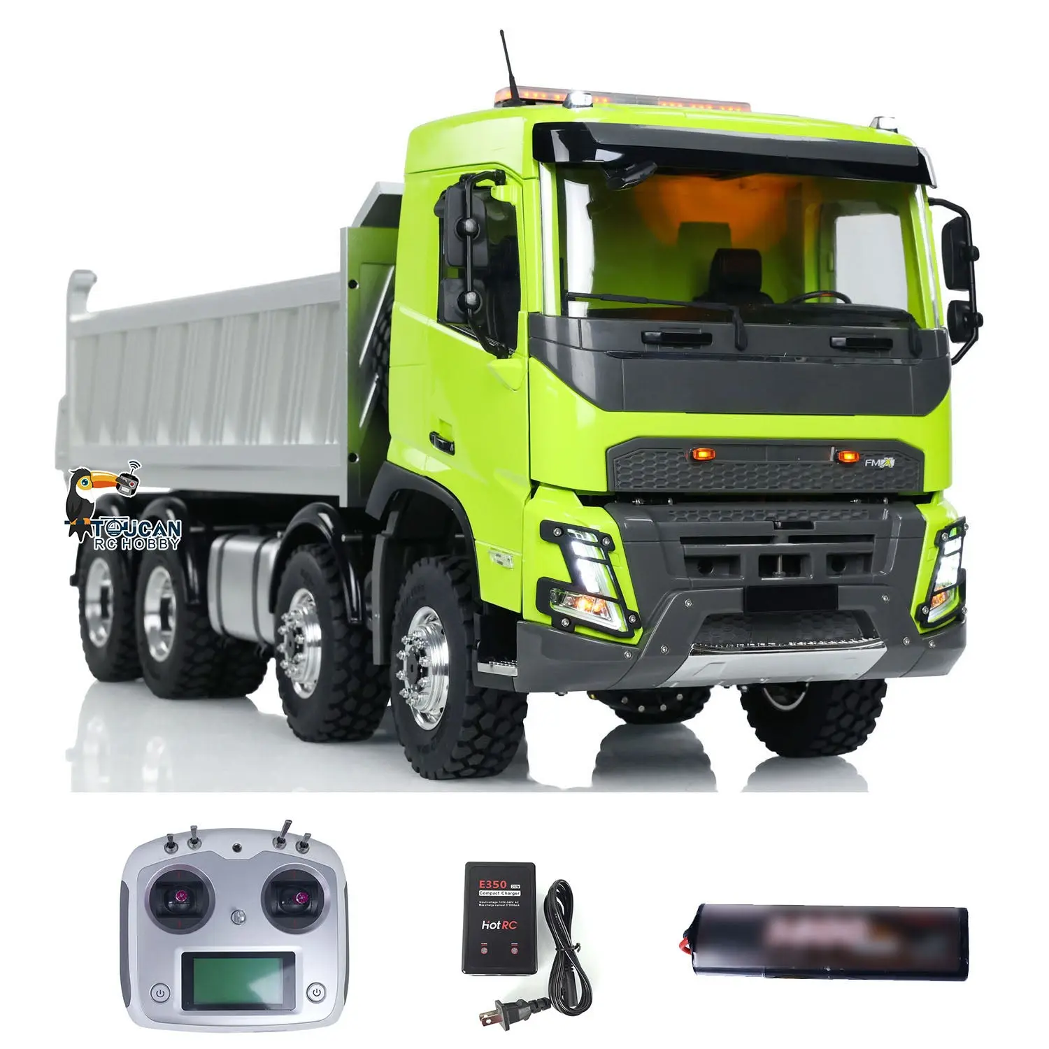 LESU 1/14 RTR RC Hydraulic Dump Truck FMX Cabin 8X8 Metal Chassis Dumper Assembled and Painted Light Sound System FS I6S