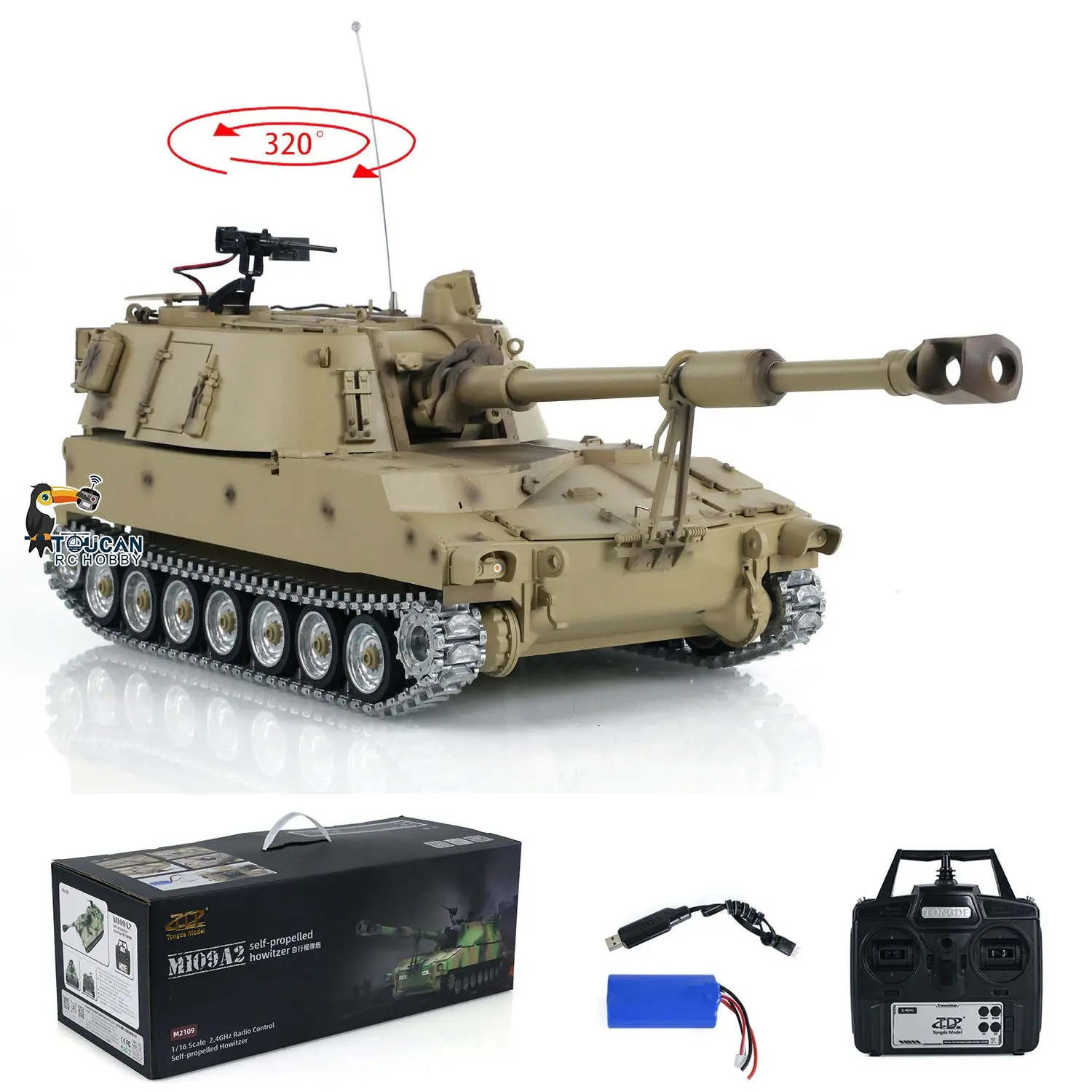 Tongde 1/16 Scale M109A2 RC Military Tank Self-propelled Howitzer Metal Wheels Optinal Ver BB Shooting Barrel Recoil Assembled