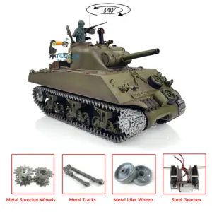 Henglong 1/16 Scale 7.0 Upgraded USA M4A3 Sherman RTR RC Tank 3898 Metal Tracks 340 Degree Turret 2.4Ghz Model