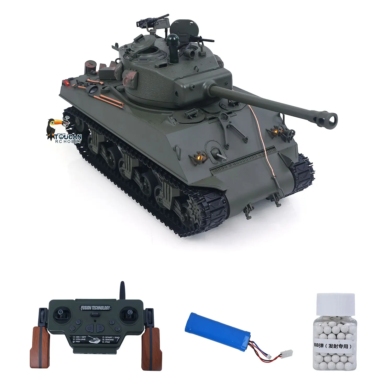 Large Hatch 1/16 Remote Control Tank Sherman M4A3 Infrared System Barrel Elevation Smoke Unit Metal Chassis Gearbox 360 Degrees Turret