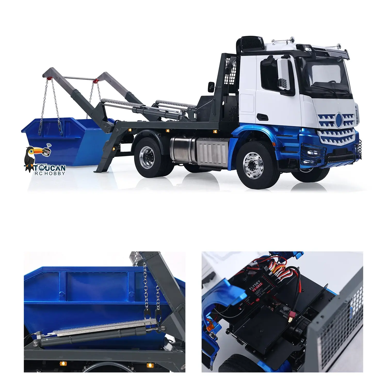 3Speed LESU Skip Loader 3363 Metal 4X4 Chassis 1/14 RC Hydraulic Swing Arm Garbage Dump Truck Light Sound Hub Reduction Axle