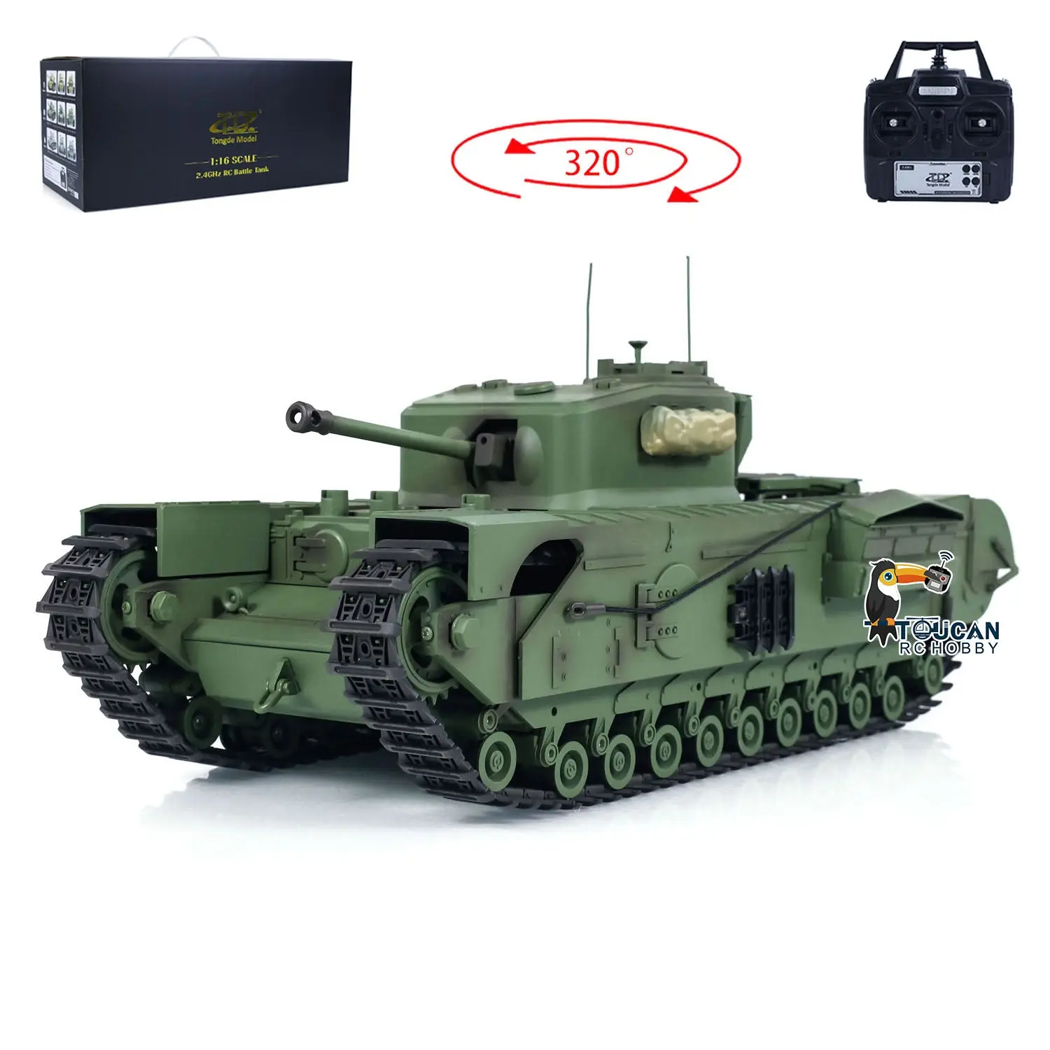 1/16 Tongde RC Battle Tank Churchill Mk.VII Remote Controlled Panzer Electric Infantry Fighting Vehicles Barrel Recoil System