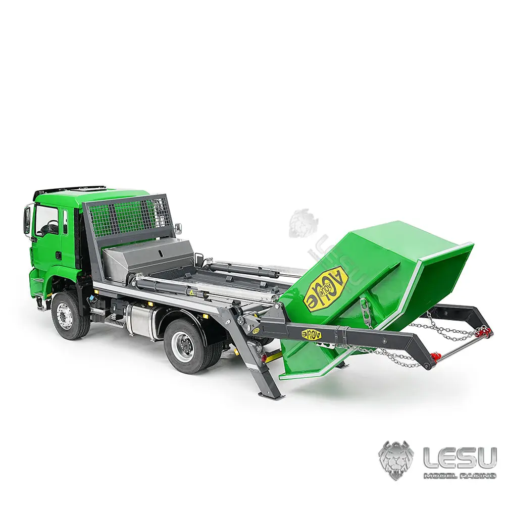 LESU Metal 1/14 RC Hydraulic Swing Arm Garbage Truck 4X4 Skip Loader RTR TGS Car Assembled Electric Wireless Control Model 3-Speed
