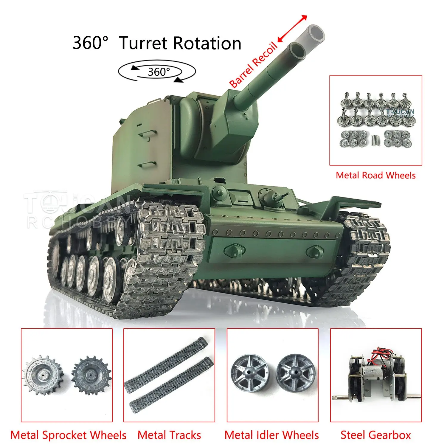 Henglong 1/16 7.0 Customized Painted RC Tank Metal Road Wheeled Radio Control Tracks Soviet KV-2 Gigant RTR 3949 360