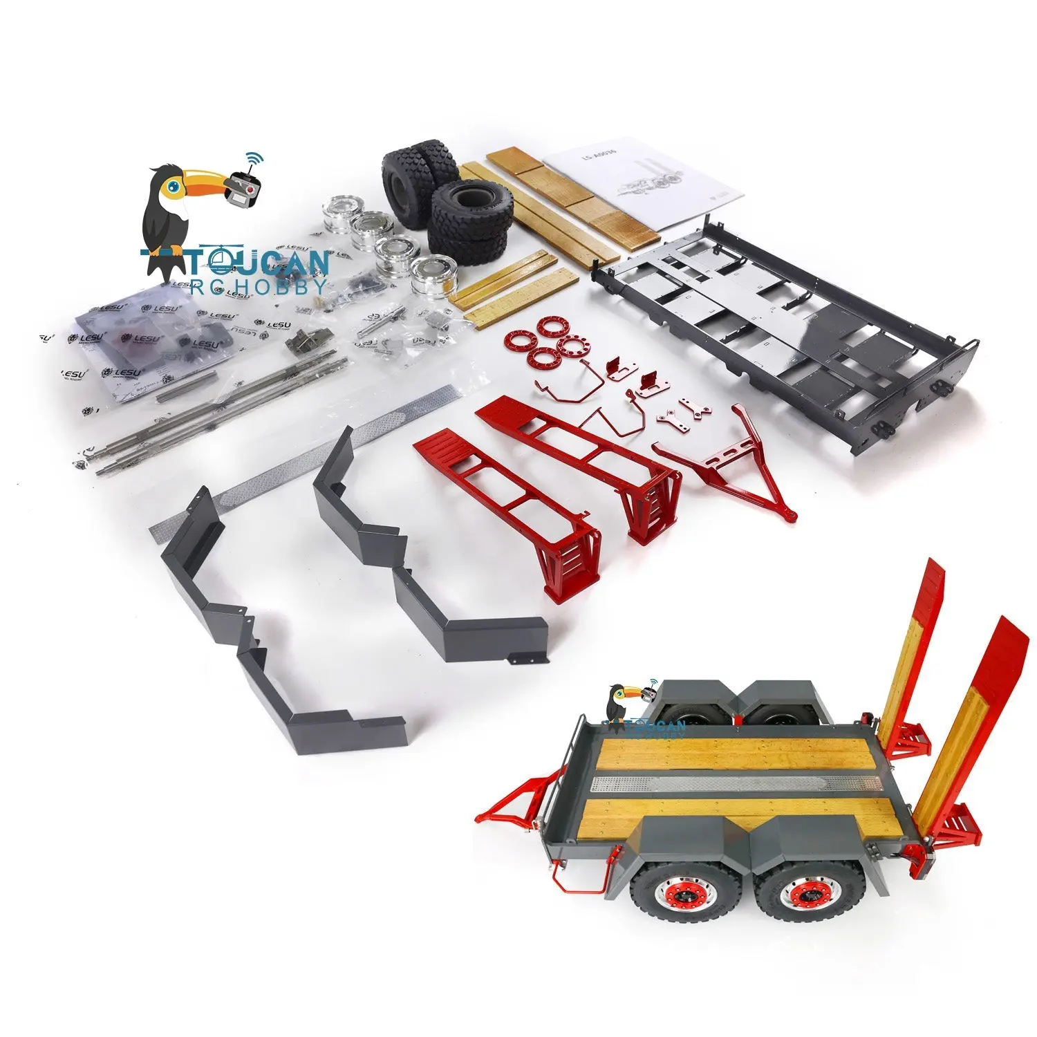LESU 1/14 Metal RC Loader Aoue-LT5 KIT Hydraulic Tracked Skid-Steer Construction Vehicle Lights Sound Fork Sieve Bucket Gripper Ripper Trailer DIY Model