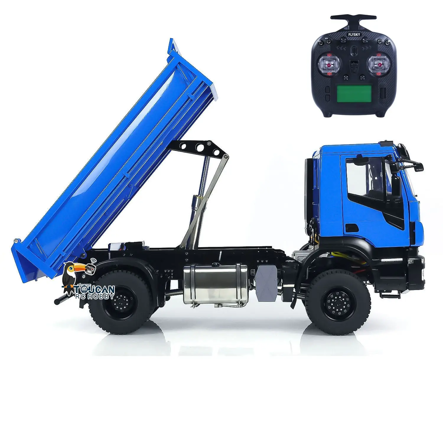 Metal 1/14 4x4 RC Hydraulic Dump Truck Customized Radio Control Tipper Car Simulation Model FlySky ST8 Assembled and Painted