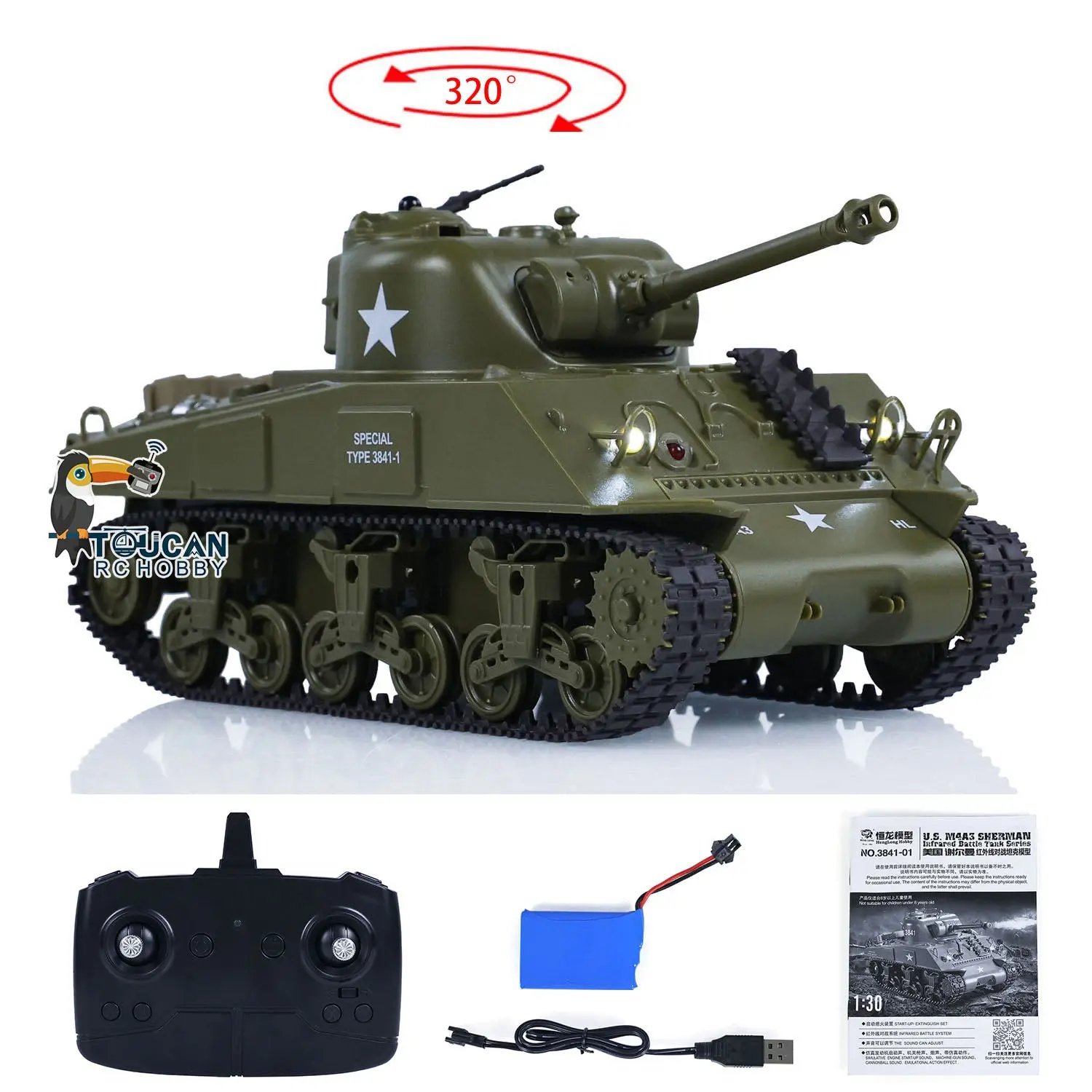HengLong 1/30 Pershing M26 3841-02 2.4G RC Battle Tank Radio Control Panzer Military Model Painted Assembled Infrared Combating