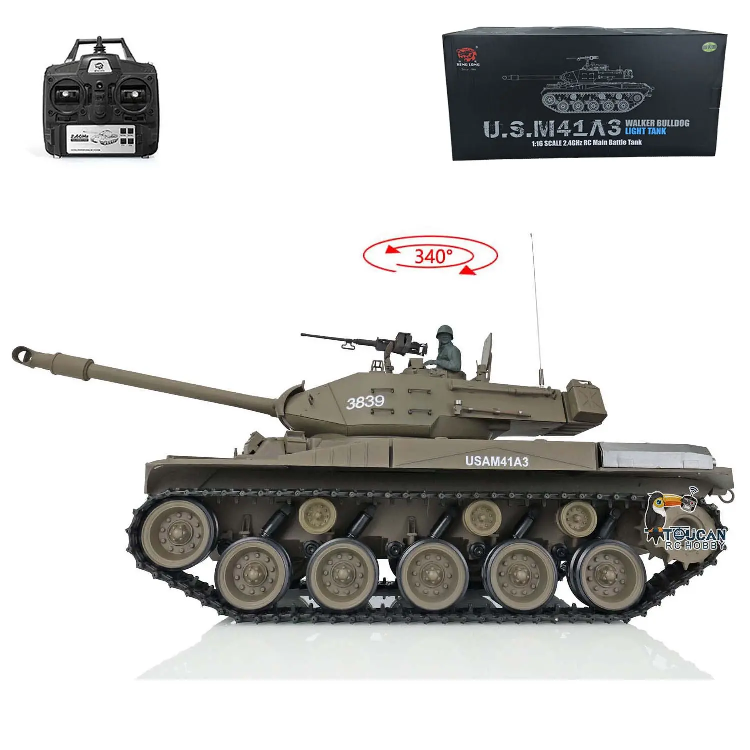 2.4Ghz Henglong 1/16 Scale 7.0 Plastic Walker Bulldog RTR RC Tank Remote Control Panzer Military Model 3839 Infrared Combating