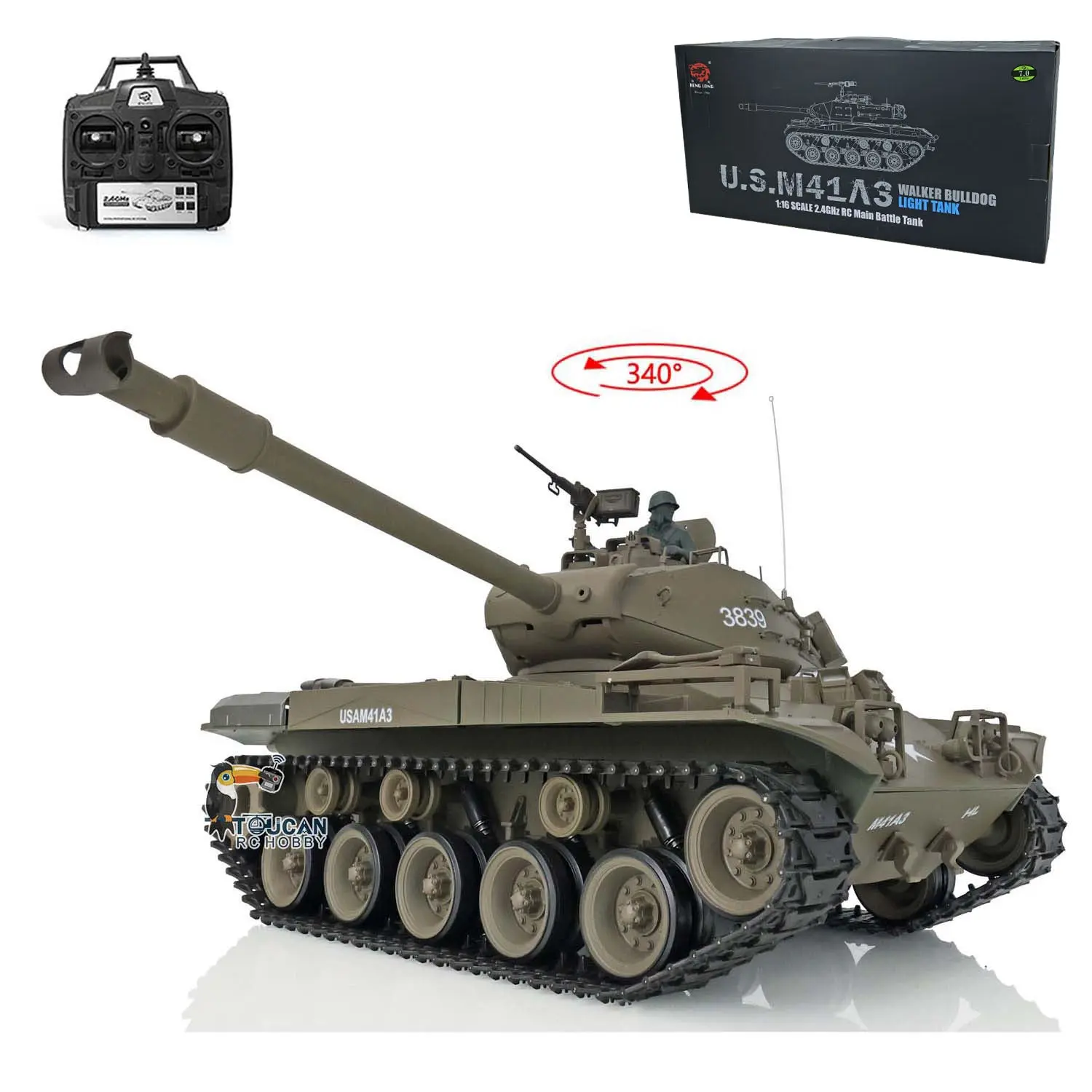 2.4Ghz Henglong 1/16 Scale 7.0 Plastic Walker Bulldog RTR RC Tank Remote Control Panzer Military Model 3839 Infrared Combating