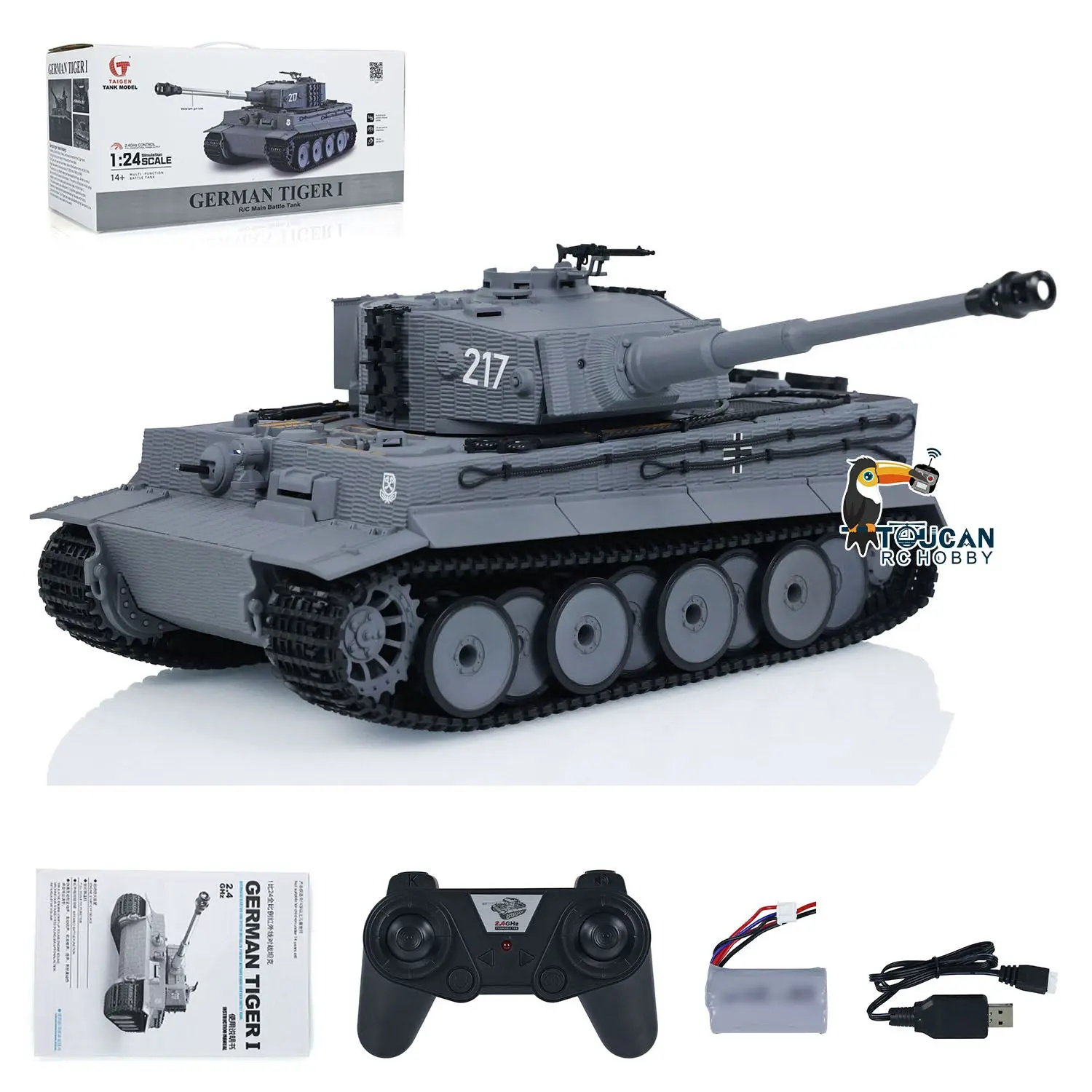 Taigen 1/24 RC Battle Tank Tiger I Remote Control Military Panzer Infrared Combat Armored Simulation Model DIY