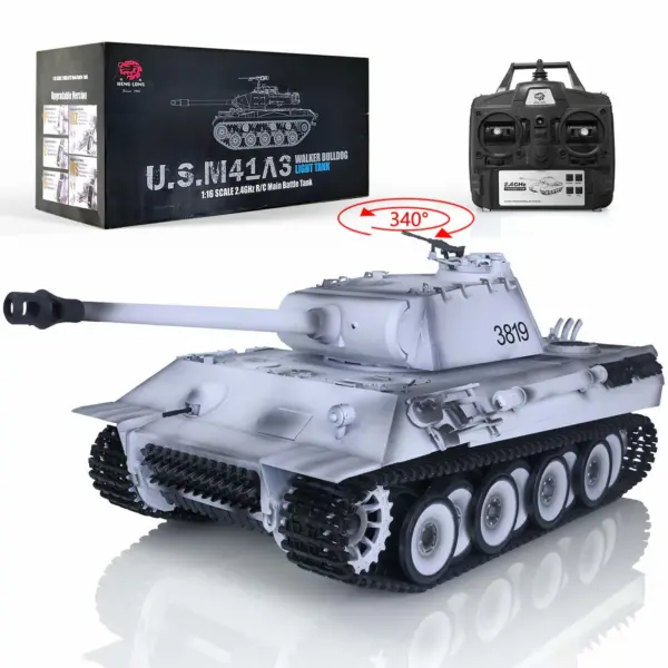 Henglong 1/16 Scale Remote Control Tank 7.0 Version Plastic German Panther 3819 w/ Gearbox Turret Road Wheel Smoking Engine Sound