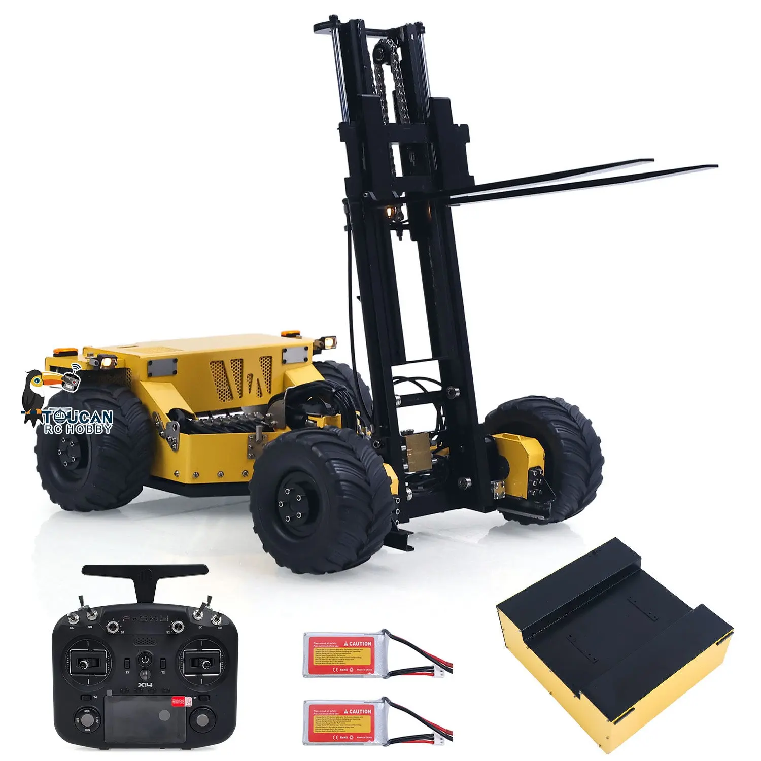 Super Frog Metal 1/14 Remote Control Hydraulic Truck Mounted Forklift BM214 5 Way Valves Light System Sound Frsky X14 Radio