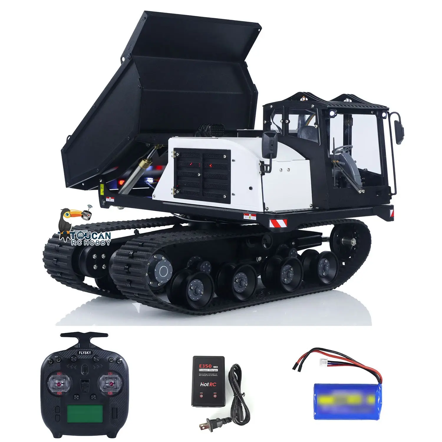 WKLC Metal 1/14 RC Hydraulic Crawler Dump Truck T14R Radio Controlled Tracked Tipper RTR Construction Vehicle ST8 Light Sound Battery