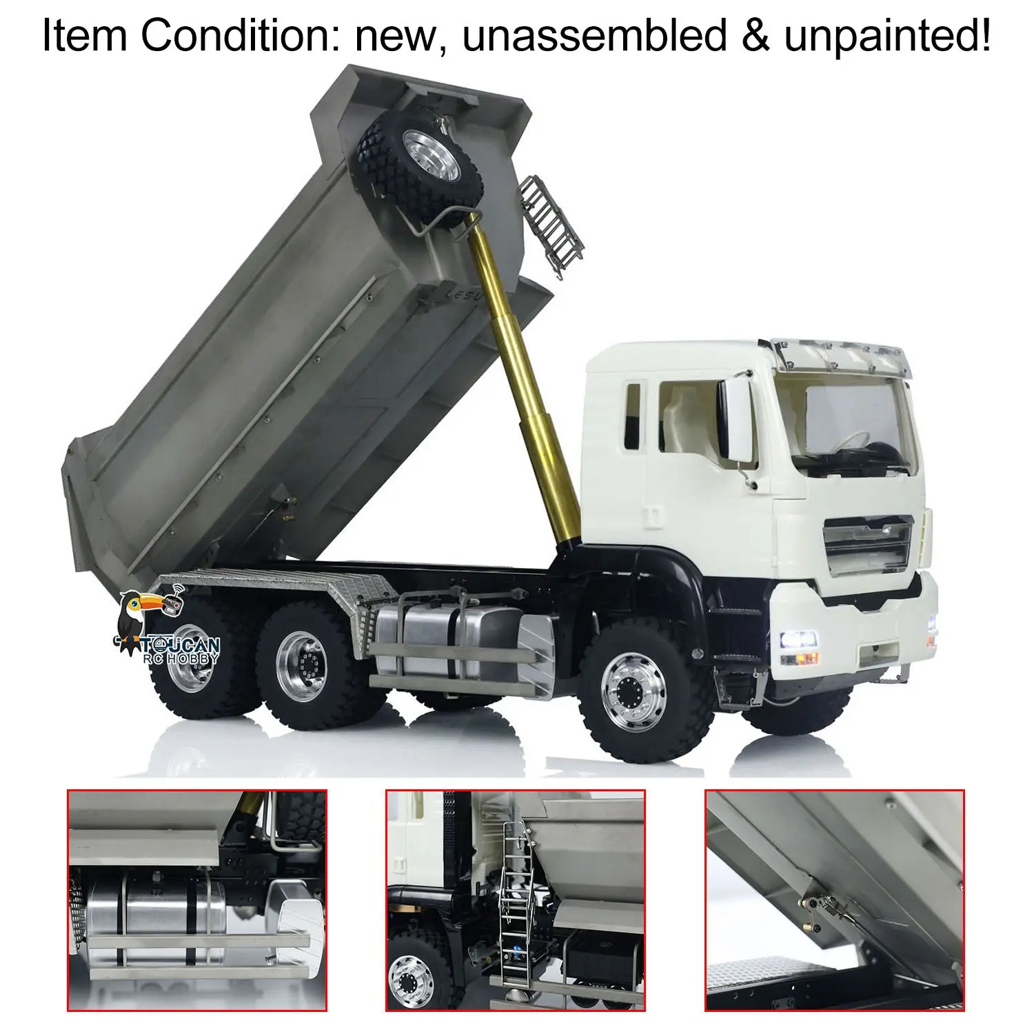 LESU Metal 1/14 6*6 Front Cylinder Hydraulic Dumper Truck Tipper Sound LED Light Motor Battery & Radio System & Charger