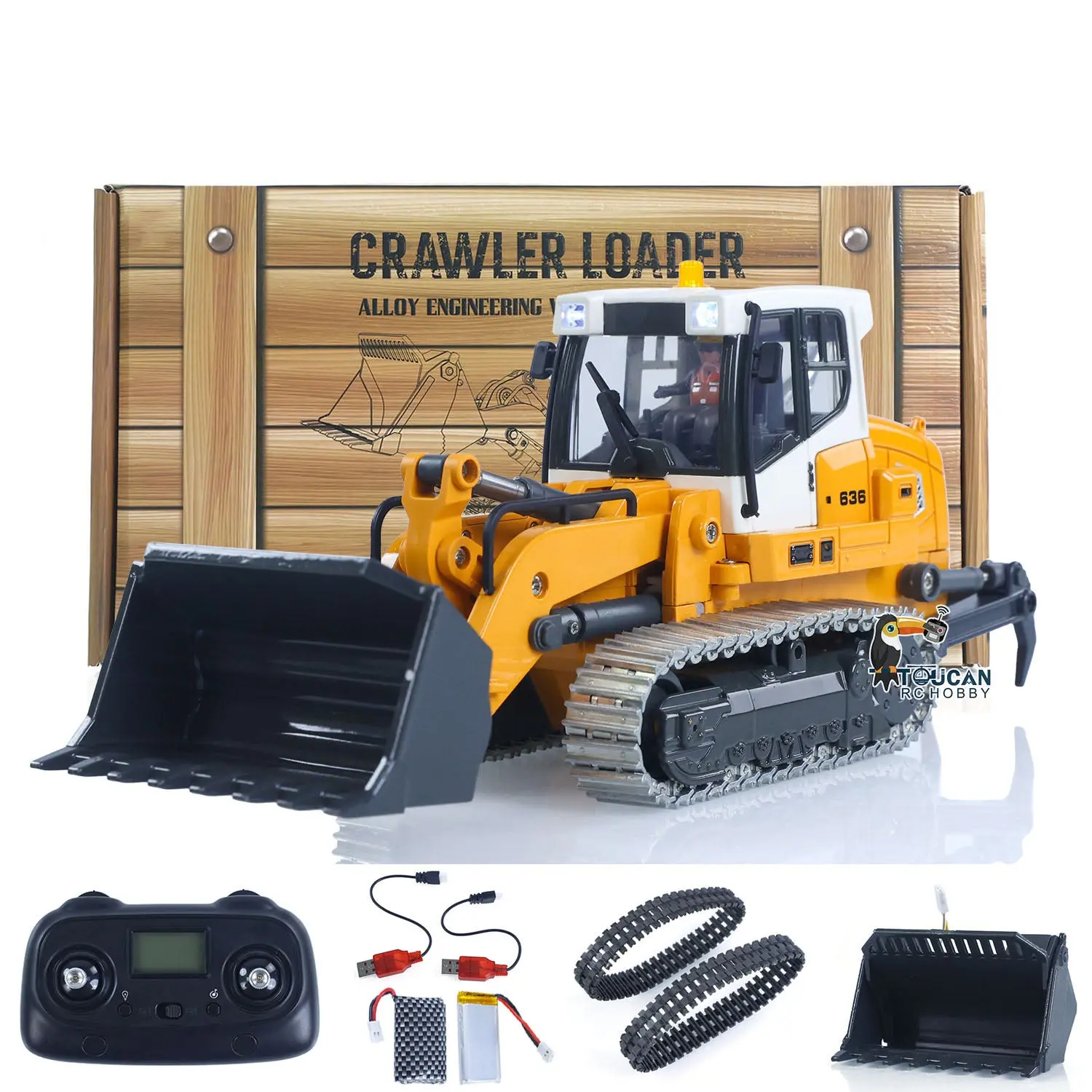 1:50 RC Electric Lifting Tracked Loader LR636 2.4G Construction Vehicle Metal Bucket Tracks Ripper RTR Model Light Sound Battery