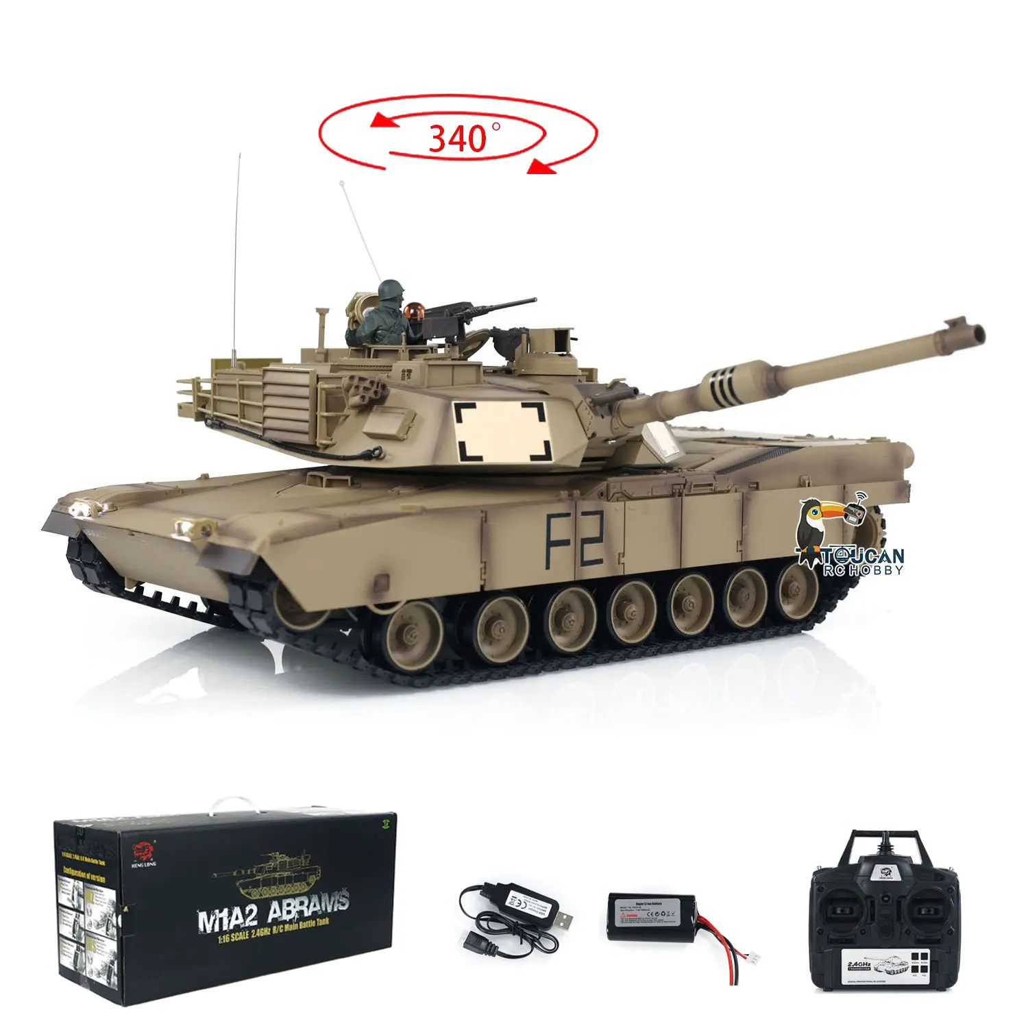 2.4Ghz Henglong 1/16 Scale 7.0 Plastic Ver M1A2 Abrams RTR RC Tank 3918 Model