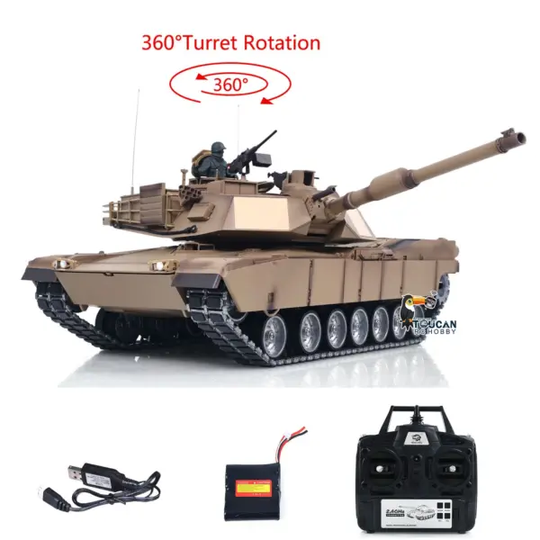 1/16 RC Main Battle Tank Abrams M1A2 Metal Chassis Wheels Steel Gearbox Turret 360 Rotation Barrel Recoil Elevation Battery