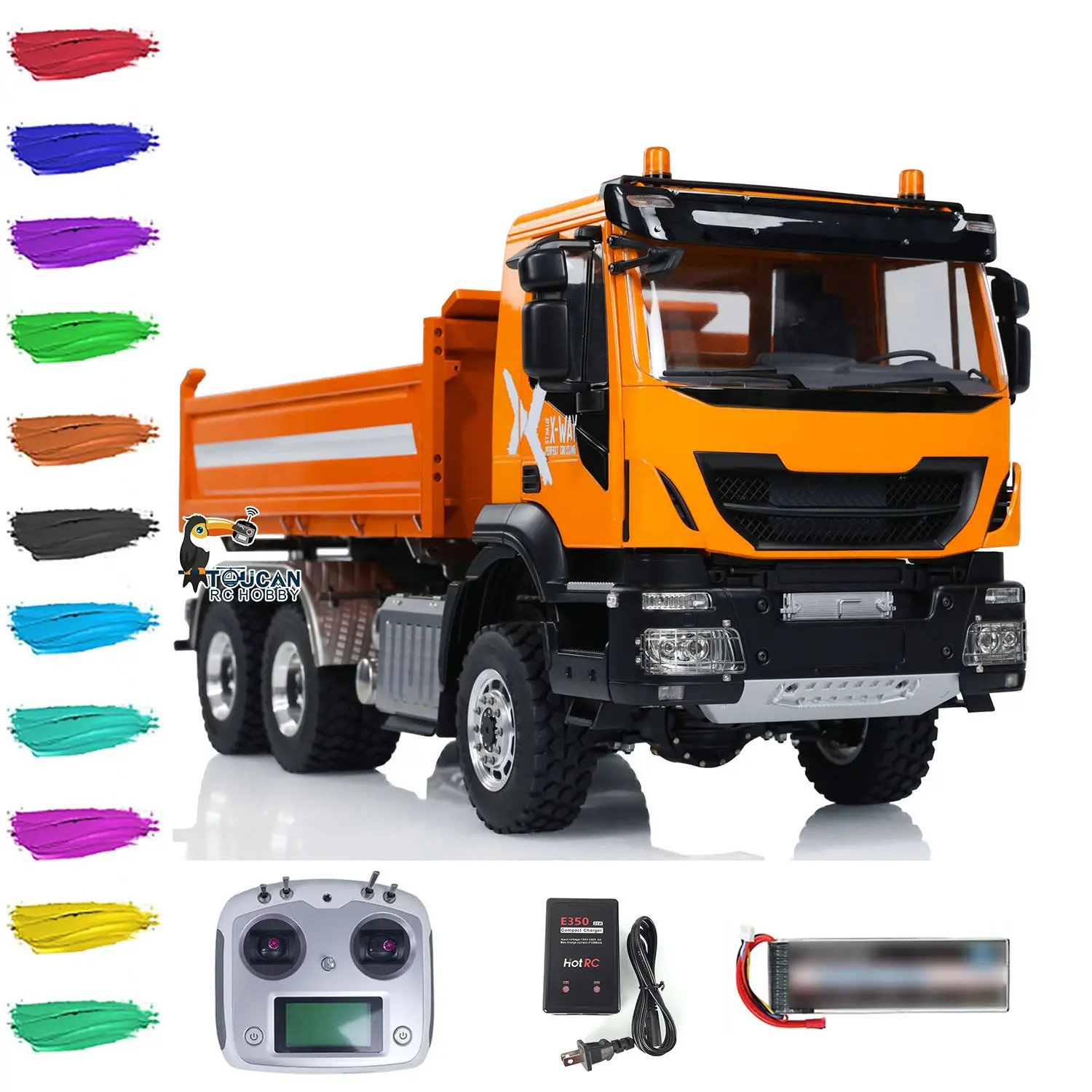 Customized LESU Metal 6x6 1/14 RC Hydraulic Equipment Dumper Car 3-way Radio Controlled Dump Truck Construction Vehicle DIY Model