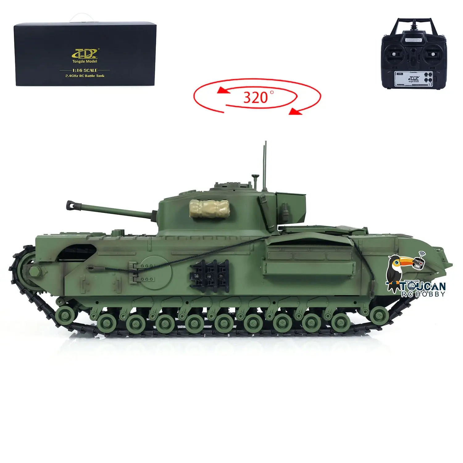 1/16 Tongde RC Battle Tank Churchill Mk.VII Remote Controlled Panzer Electric Infantry Fighting Vehicles Barrel Recoil System