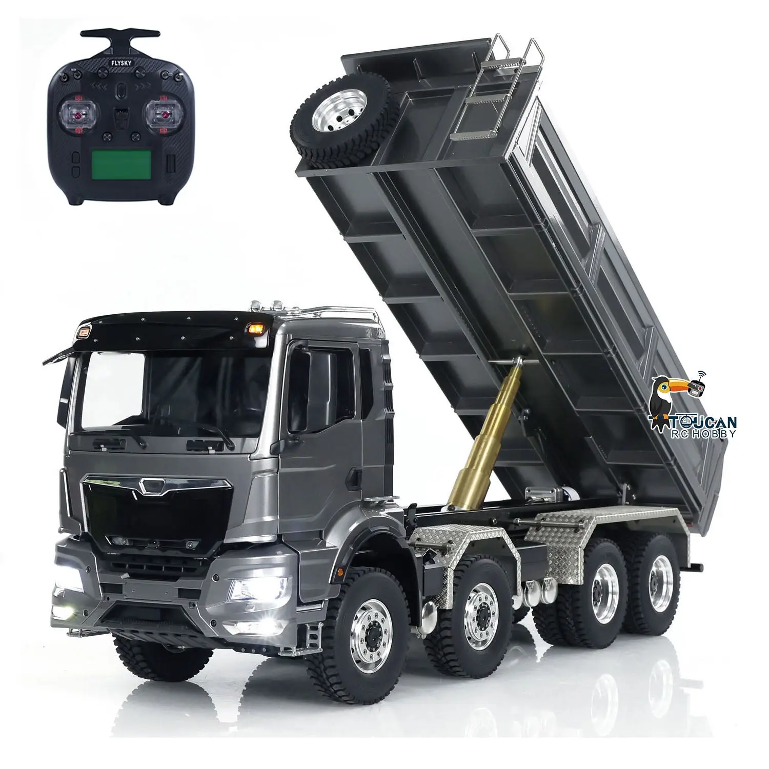 1:14 Scale Hydraulic 8x8 RC Tipper Truck Radio Control Dump Truck Metal Cabin Shell Differential Lock 2speed Sound Light Assembled Painted