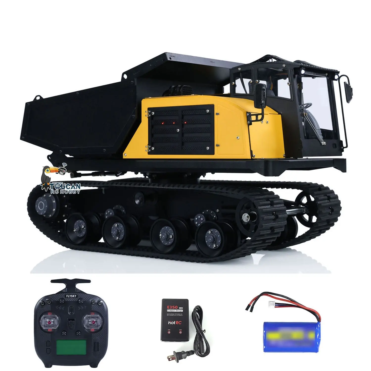 WKLC Metal 1/14 RC Hydraulic Crawler Dump Truck T14R Radio Controlled Tracked Tipper RTR Construction Vehicle ST8 Light Sound Battery