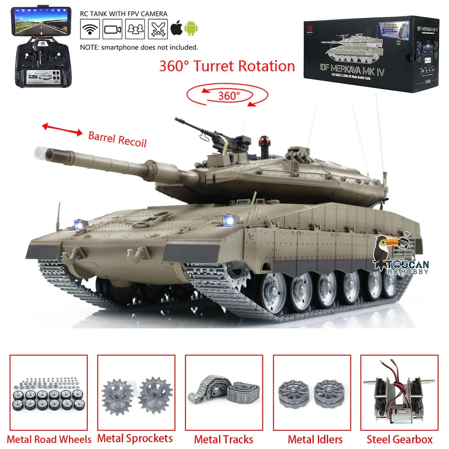 Heng Long Remote Control Tank 1/16 IDF Merkava MK IV Professional Edition Tanks W/ Metal Road Wheels Tracks FPV