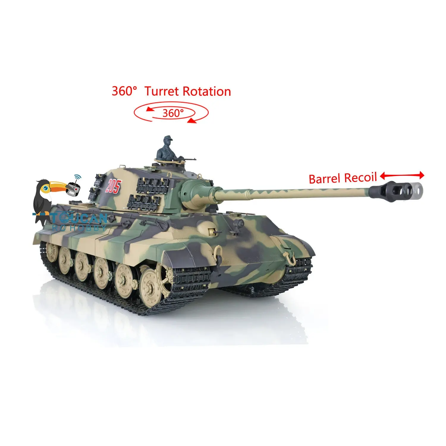 Henglong 1/16 Scale Remote Control Tank 3888A 7.0 Plastic German King Tiger w/ Barrel Recoil 360Degrees Rotating Turret Engine Sound