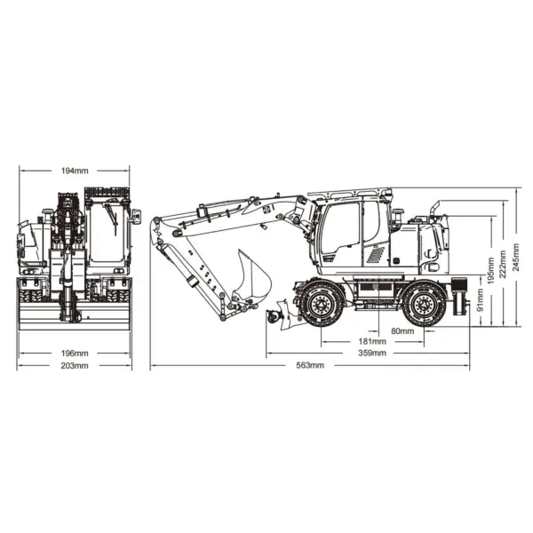 CUT Model 1/14 Remote Control Hydraulic Wheeled Excavator 3Arms LR914 8CH Valve Metal RC Digger Flysky PL18EV Lite Radio RTR
