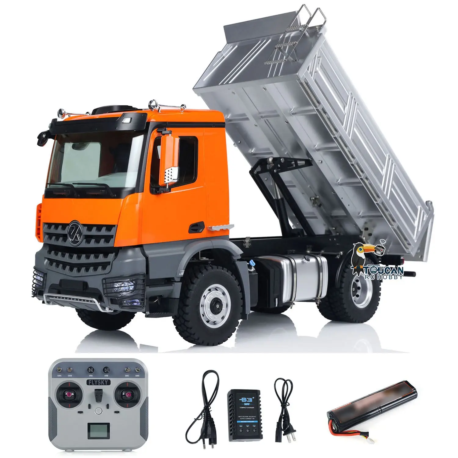 Kabolite 4*4 1/14 Plastic RC Dumper Truck 5701 Remote Control Tipper Car RTR Model 2-speed Gearbox Light Sound 2.4G Radio Controller and Receiver Battery